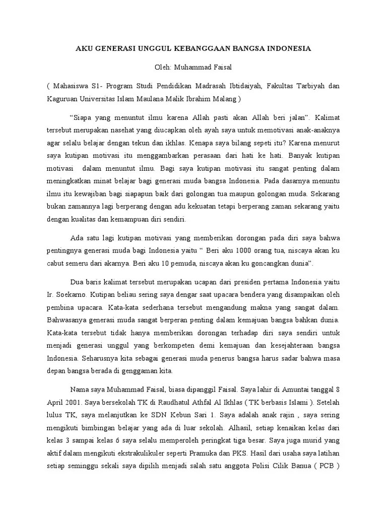 Aku generasi unggul kebanggaan bangsa indonesia