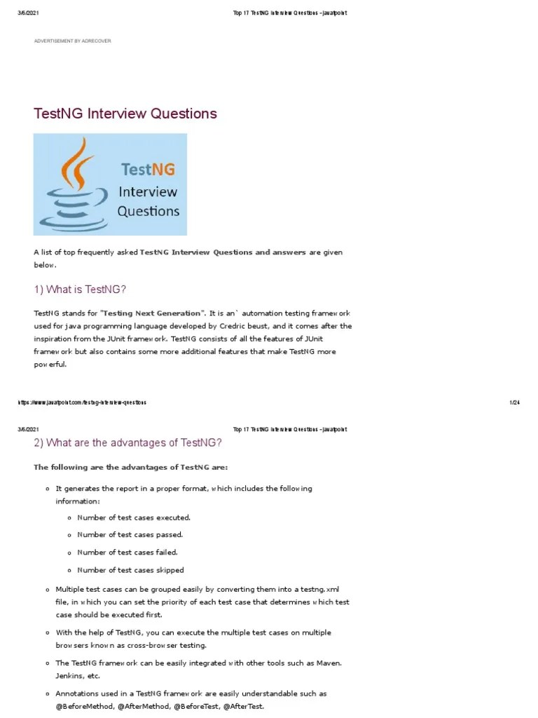 Top 17 TestNG Interview Questions - Javatpoint | PDF | Software Testing ...