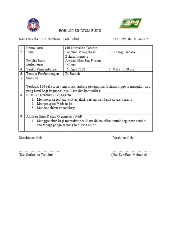 Setiap guru mengetahui mereka perlu . New Contoh Borang Sinopsis Buku Splkpm Sks Pdf