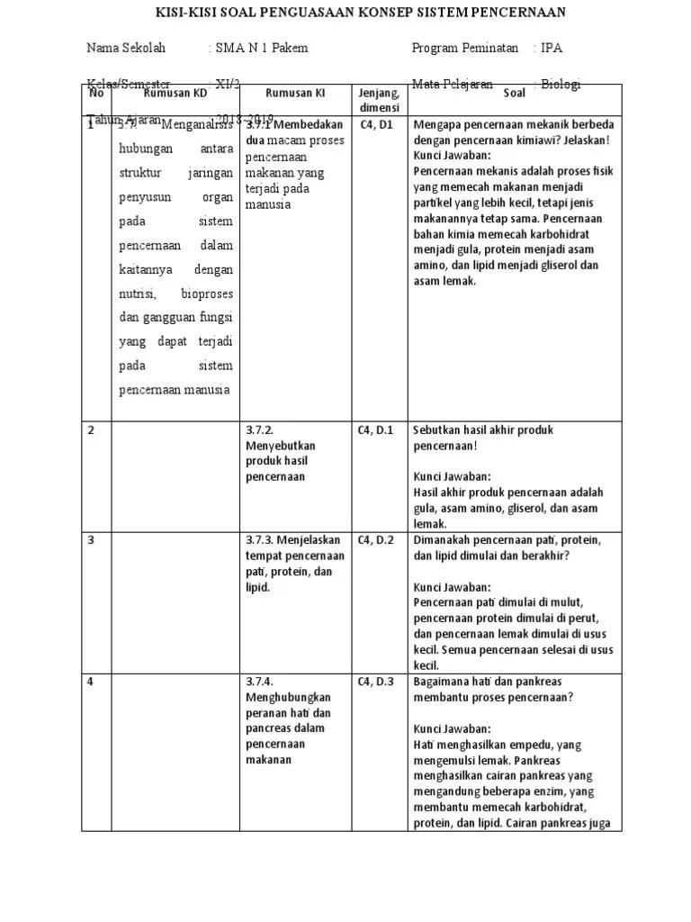Sistem pencernaan manusia indicator : Soal Hots C4 C5 C6 Pdf