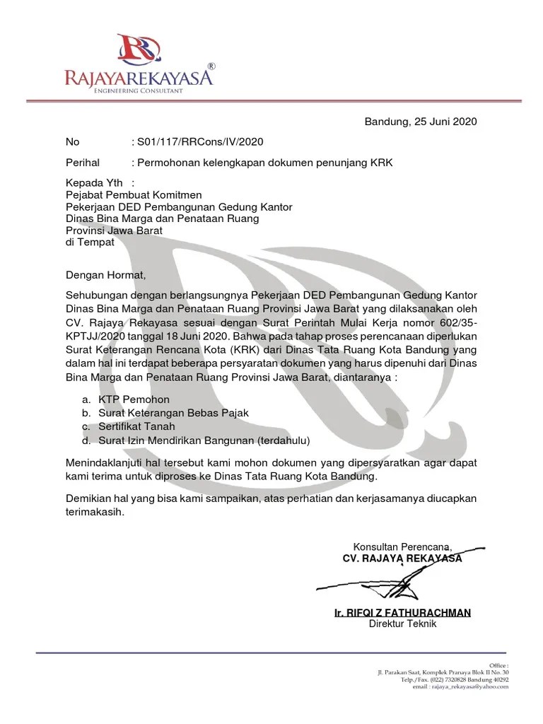 SURAT PERMOHONAN Kelengkapan Dokumen KRK | PDF