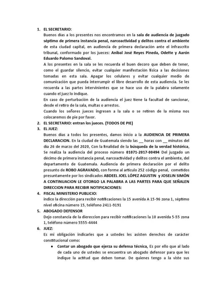 Audiencia De Primera Declaracion | PDF | Procedimiento Criminal | Robo