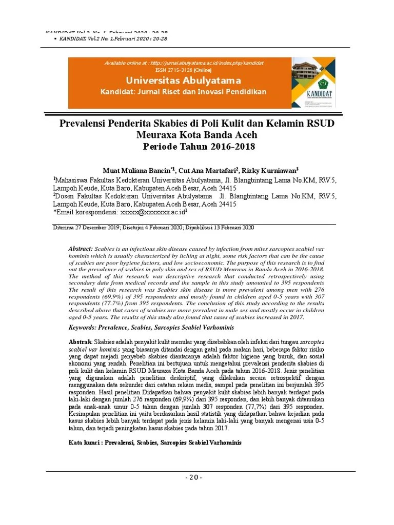 Prevalensi Penderita Skabies Di Poli Kulit Dan Kelamin RSUD Meuraxa ...