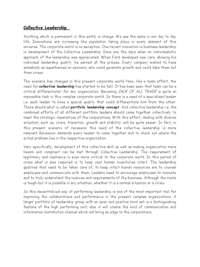 Collective Leadership | PDF | Leadership | Innovation