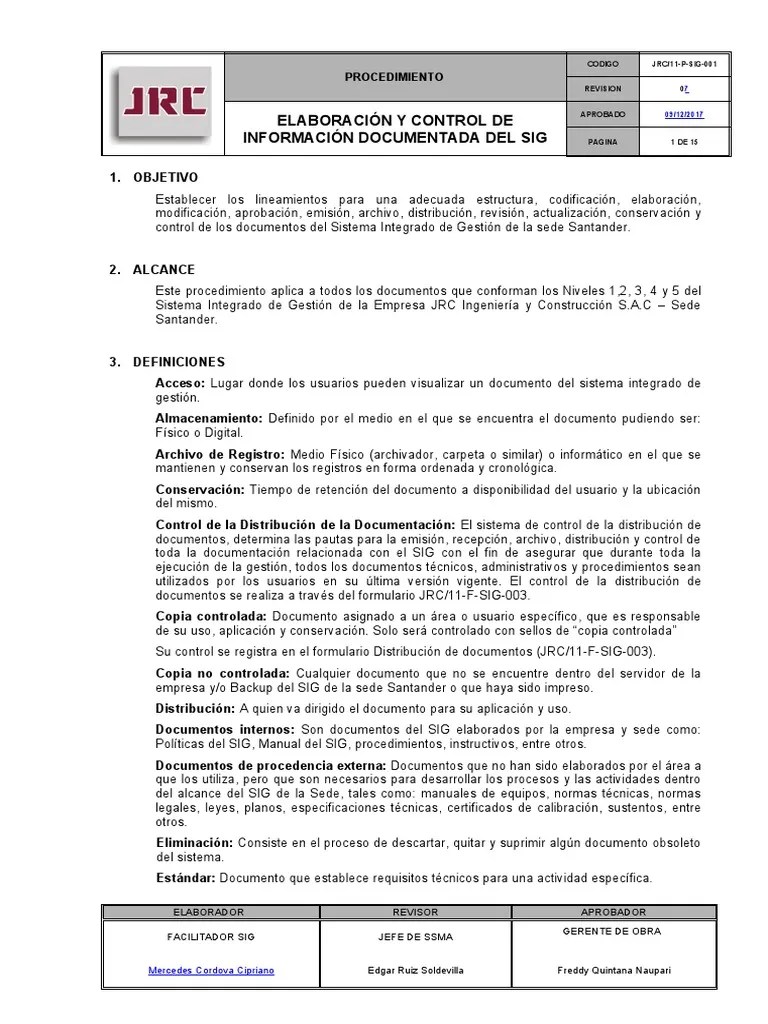 JRC11-P-SIG-001 Elaboración Y Control De Información Documentada Rev.07 ...