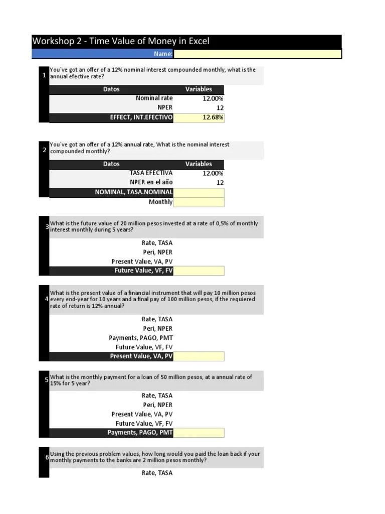 Workshop 2 - TVM-time Value Of Money In Excel | PDF | Present Value ...