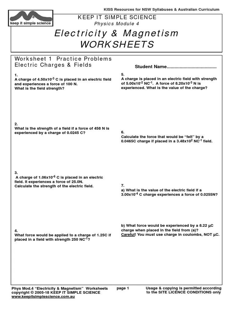 PHYS Module 4 Worksheets | PDF | Electric Charge | Electrical Resistance And Conductance