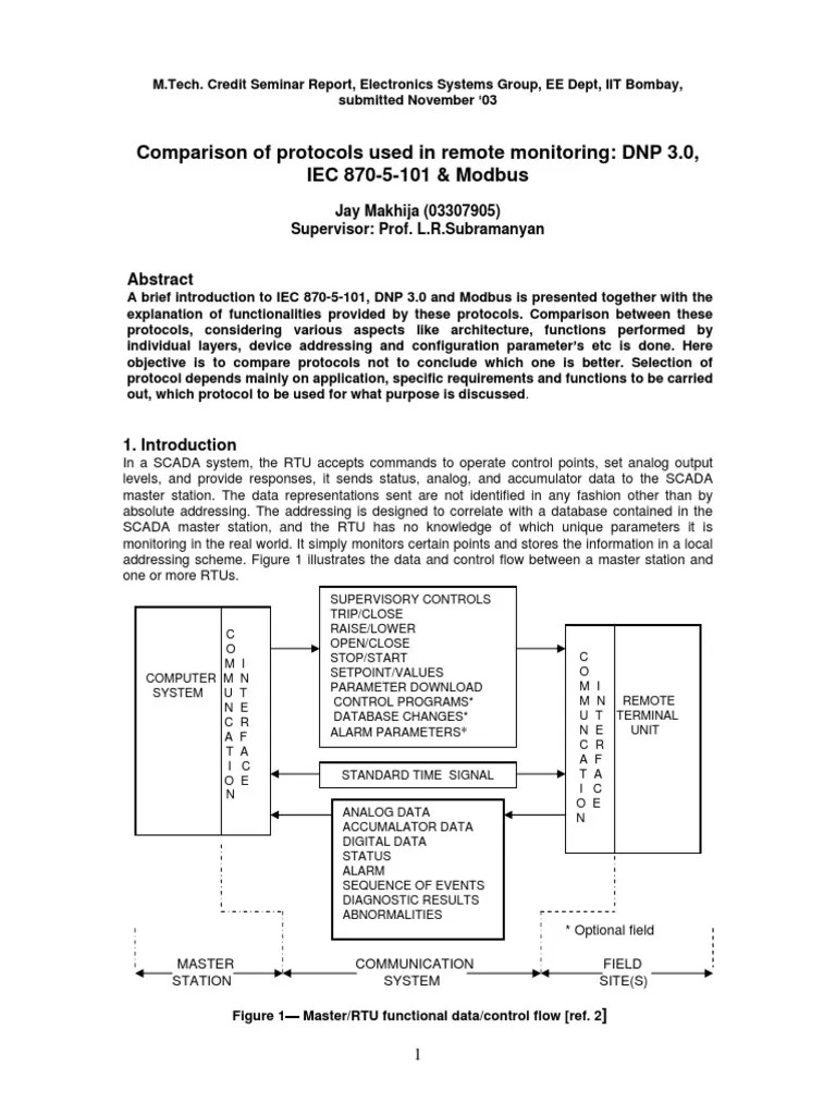 Comparison Of Protocols Used In Remote Monitoring DNP 3.0 IEC 870-5-101 ...