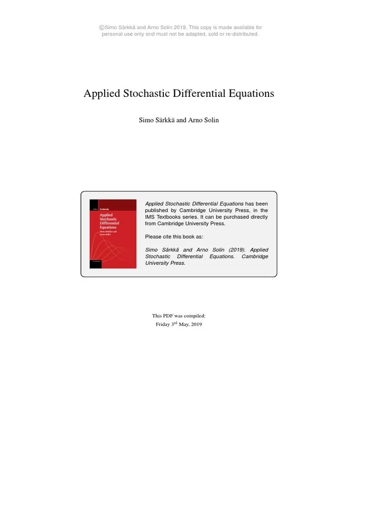 Simo Särkkä And Arno Solin - Applied Stochastic Differential Equations ...