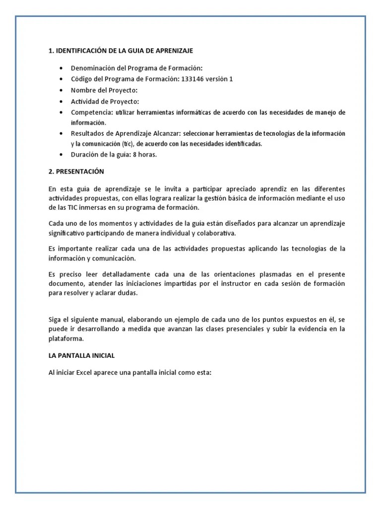Guia Aprendizaje 2 Tic S Excel | PDF | Microsoft Excel | Tecnología De Información Y Comunicaciones