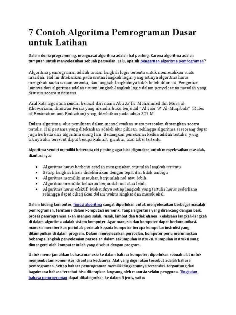 7 Contoh Algoritma Pemrograman Dasar Untuk Latihan | PDF