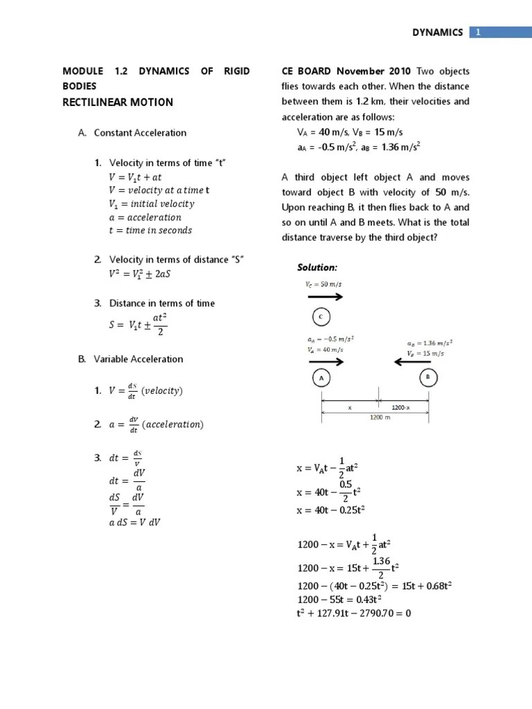 Module 1.2 Dynamics Of Rigid Bodies | PDF | Acceleration | Speed