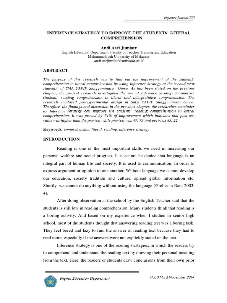 Inference Strategy To Improve The Students' Literal Comprehension | PDF ...