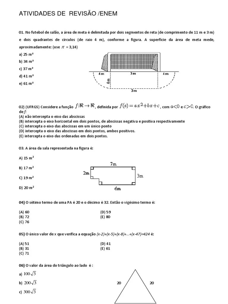 Atividades De Revisão - Enem | PDF | Sistema De Coordenada Cartesiana ...