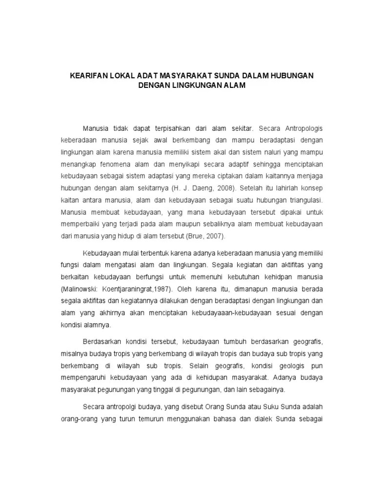 Kearifan Lokal Adat Masyarakat Sunda Dalam Hubungan Dengan Lingkungan Alam  | PDF