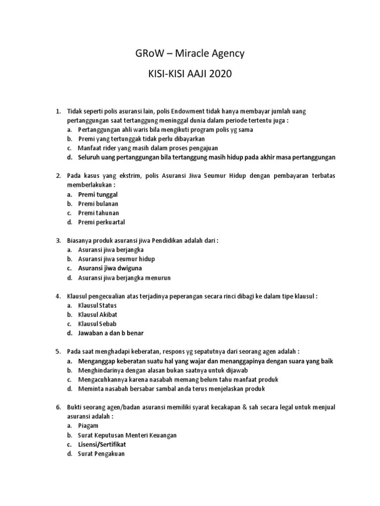 Kisi Kisi Ujian Aaji 2020 | PDF