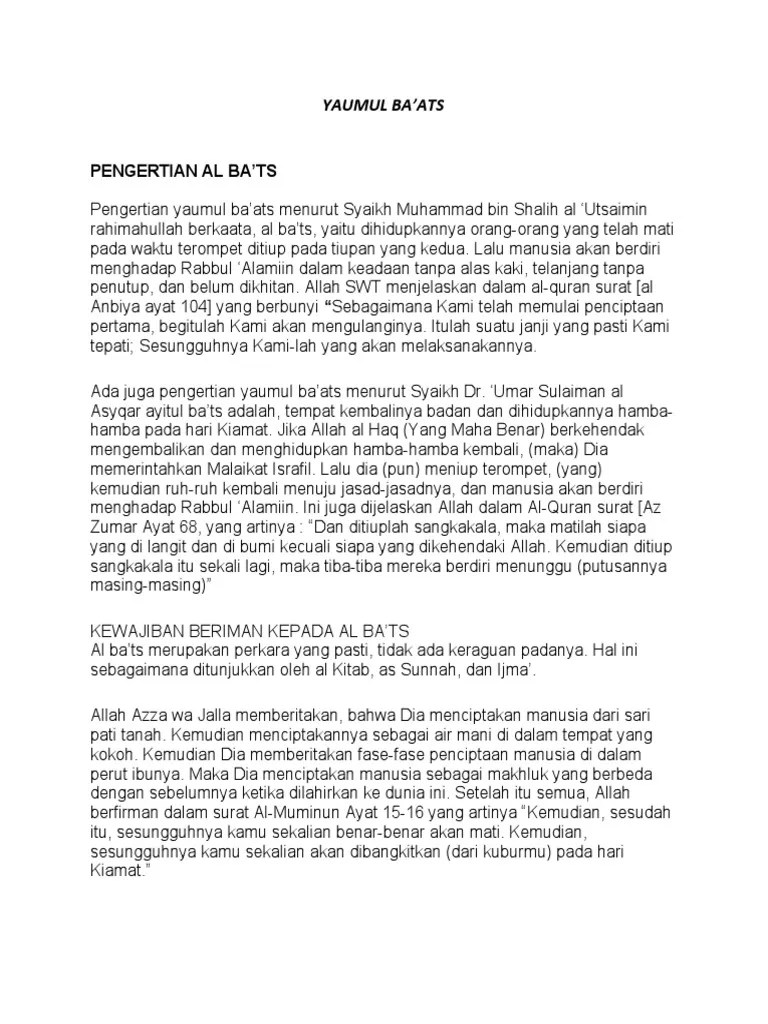 Seluruh manusia menanti keputsan terhadap dirinya sendiri apa yang sudah . Yaumul Baats