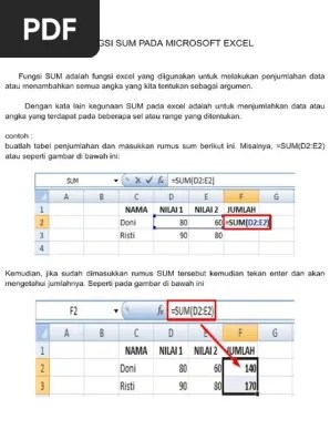 Fungsi Sum Pada Microsoft Excel | PDF