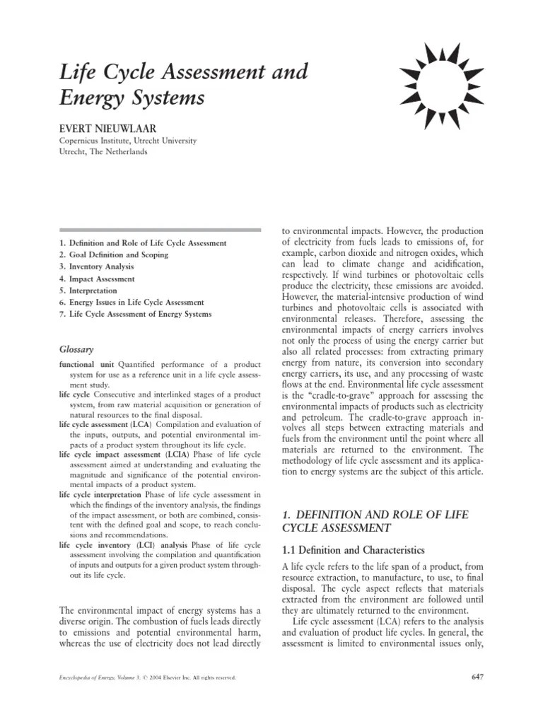 Life Cycle Assessment And Energy | PDF | Life Cycle Assessment | Natural Environment