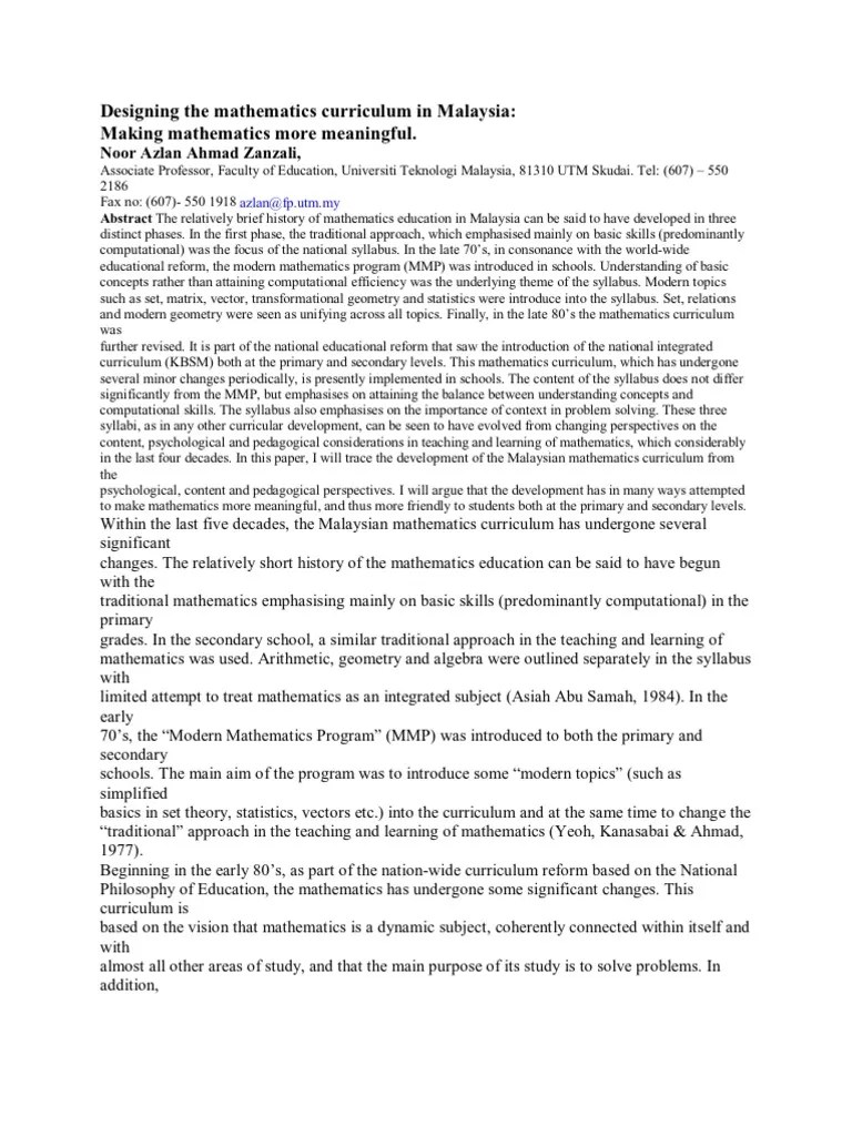 Designing The Mathematics Curriculum In Malaysia | PDF | Curriculum ...