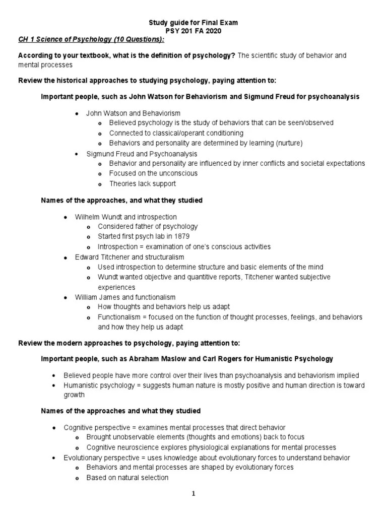 PSY 201 Final Exam Study Guide FA2020 | PDF | Classical Conditioning | Memory