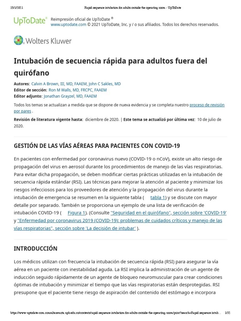 Rapid Sequence Intubation For Adults Outside The Operating Room ...