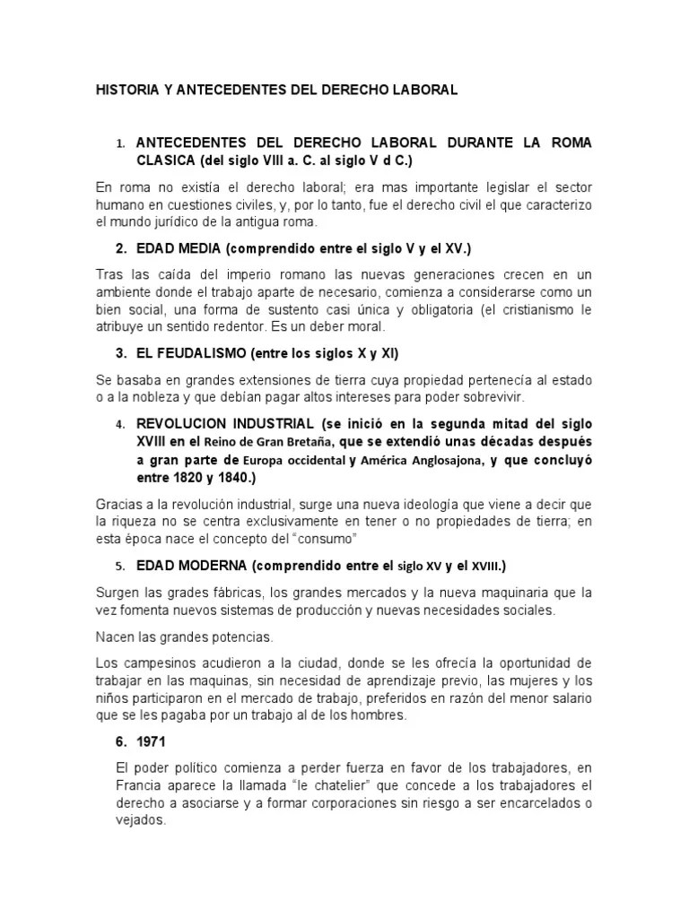 Historia Y Antecedentes Del Derecho Laboral | PDF | Organización Internacional Del Trabajo ...