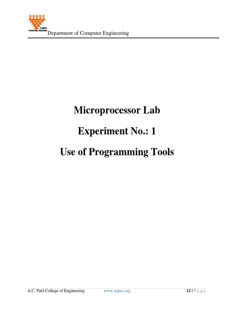 Microprocessor Experiment No.: 1 Use Of Programming Tools ...