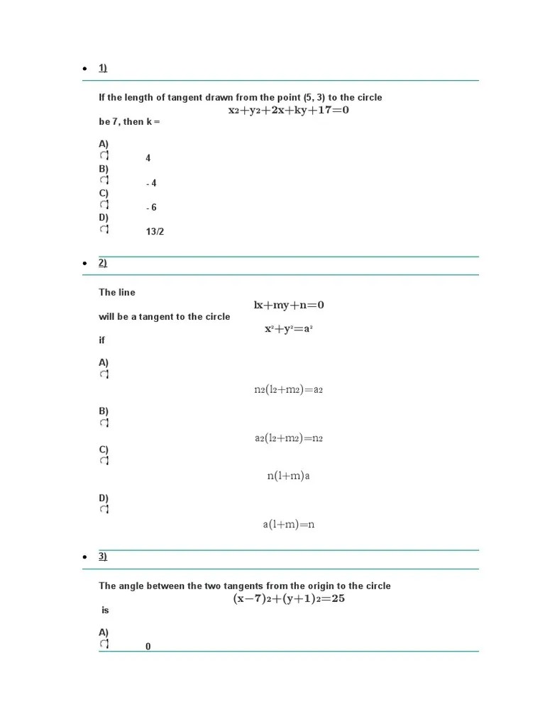 Tangents And Normals | PDF | Tangent | Differential Geometry