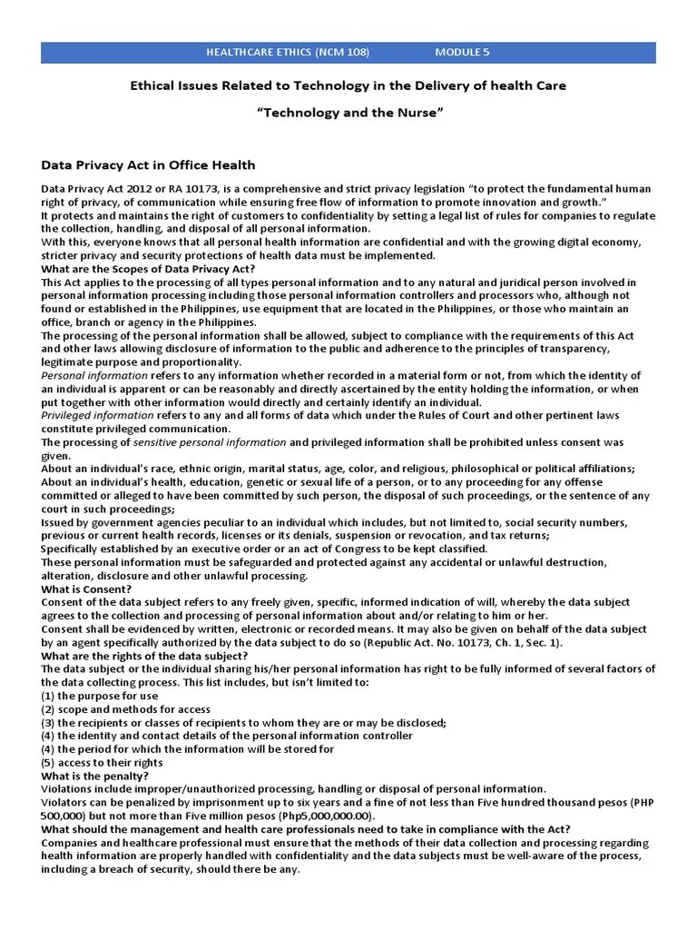 Healthcare-Ethics-Module-5 Handout Ethical-Issues-related-to-Technology | PDF | Nursing | Autonomy