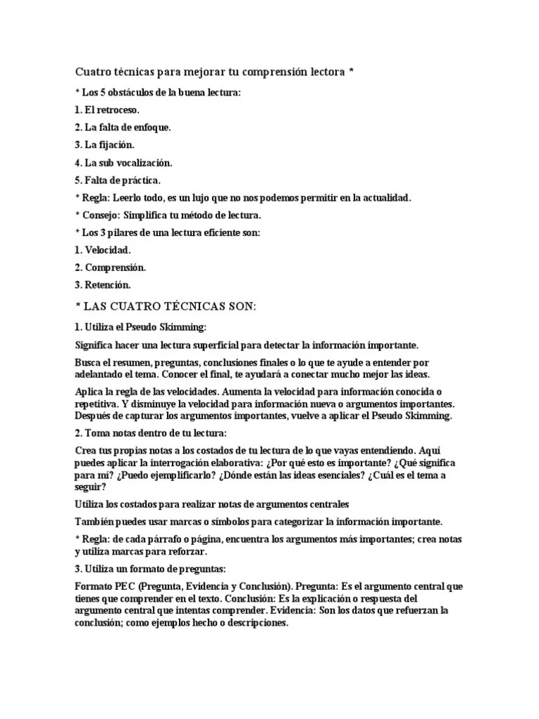 Cuatro Técnicas Para Mejorar Tu Comprensión Lectora | PDF