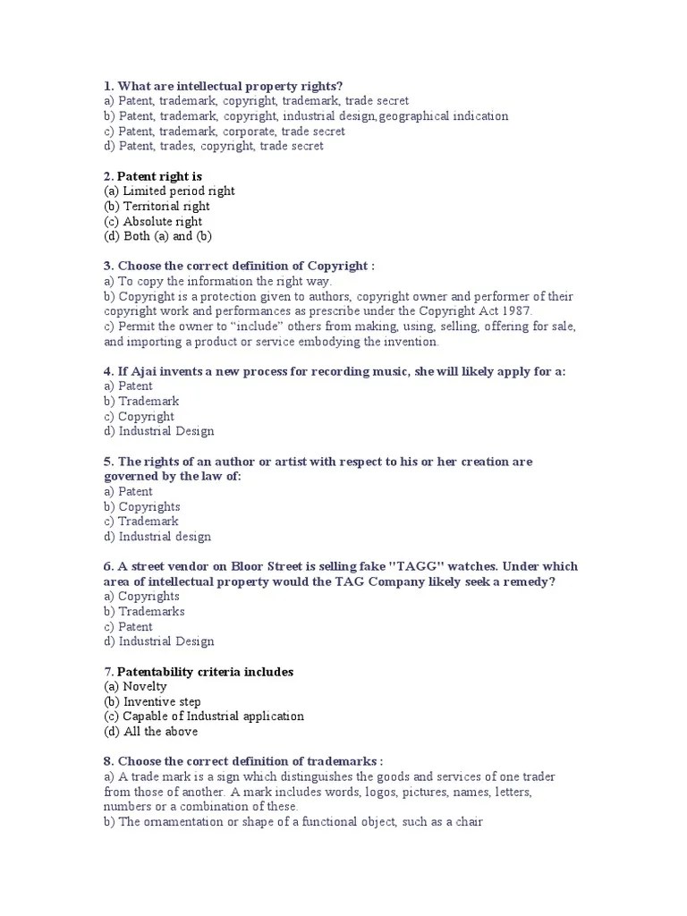 Quiz B | PDF | Patent | Intellectual Property