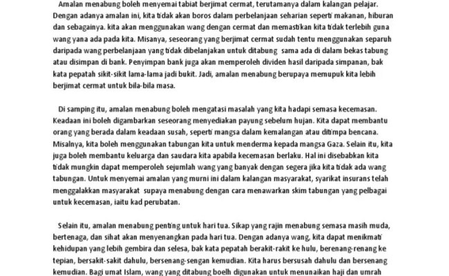 Amalan menabung dapat didefinisikan sebagai suatu budaya menyimpan wang yang dilaksanakan secara berterusan. Contoh Karangan Amalan Menabung Kimcil I Otosection