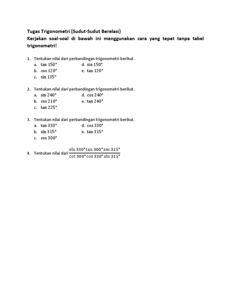 Tugas Trigonometri (Sudut-Sudut Berelasi) | PDF
