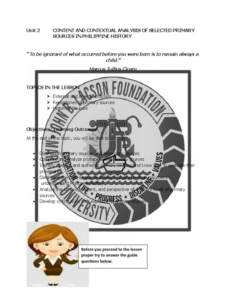 Unit 2 Lesson 1 A Sources Of History | PDF | Primary Sources | Witness