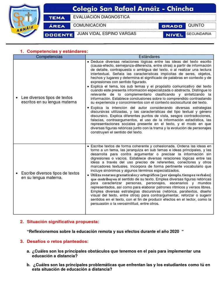 EVALUACIÓN DIAGNÓSTICA DE COMUNICACIÓN | PDF | Maestros | Evaluación