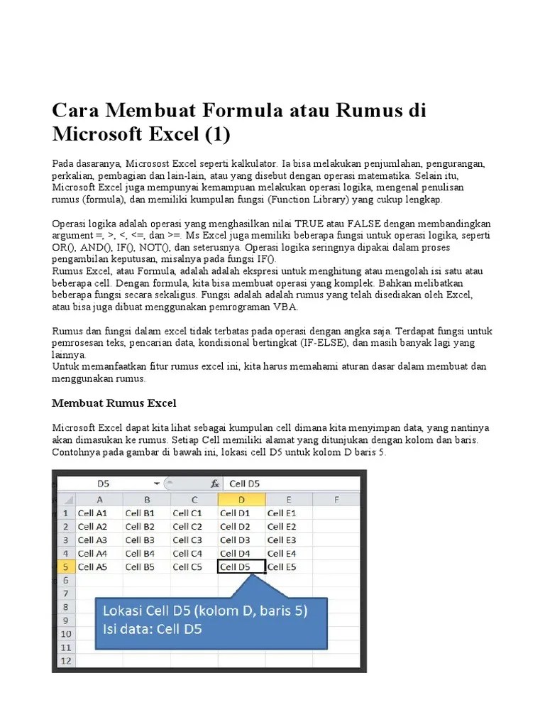 Cara Membuat Formula Atau Rumus Di Microsoft Excel | PDF