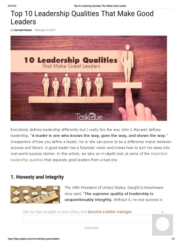 Top 10 Leadership Qualities That Make Good Leaders | PDF | Leadership | Creativity
