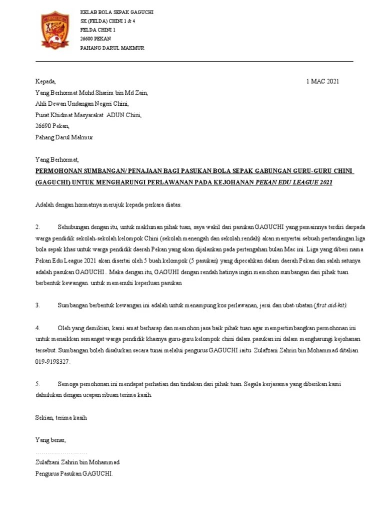 Contoh Surat Memohon Sumbangan Kewangan : Doc Surat Sumbangan Mktb Huda Hana Academia Edu