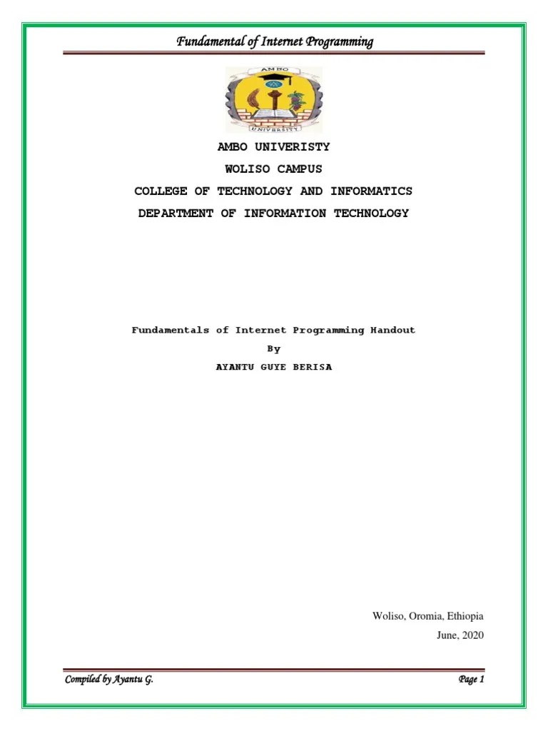 Fundamentals Of Internet Programming All In One Handout | PDF | Html Element | World Wide Web