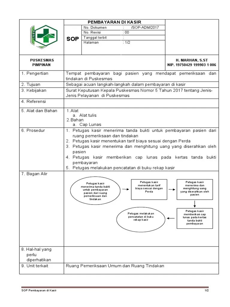Uraian tugas kasubag tata usaha versi anjab. Sop Kasir
