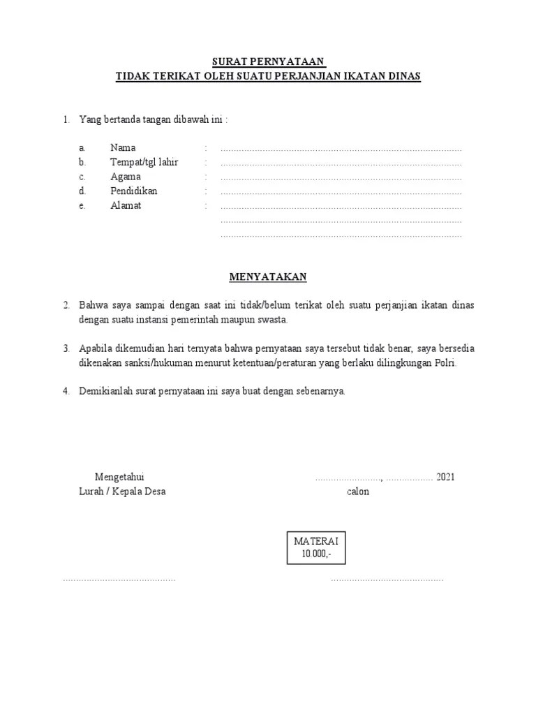 Surat Pernyataan Bintara Polri 2021 | PDF