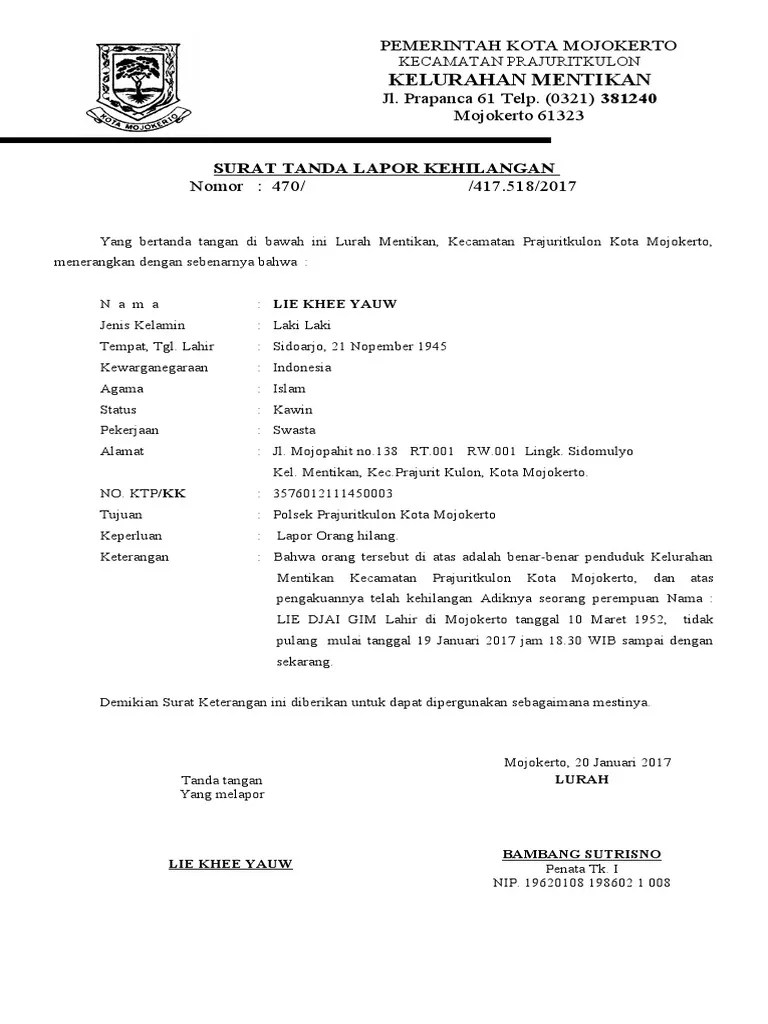 Surat Tanda Lapor Kehilangan | PDF
