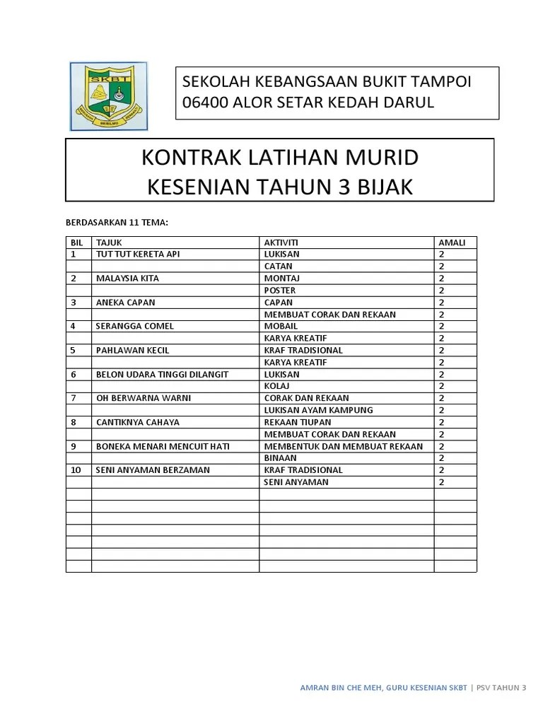 3,308 views feb 7, 2021 menggunakan 4 teknik asas iaitu teknik memotong, teknik menampal, teknik tindihan . Kontrak Latihan Psv Tahun 3 Pdf