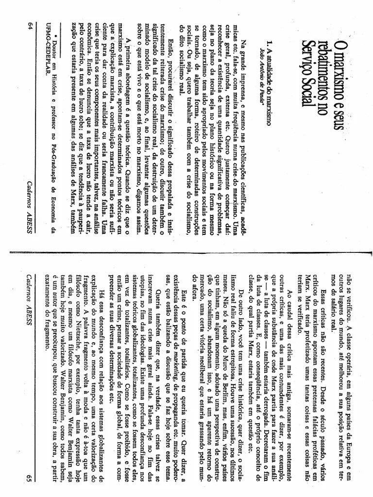 O Marxismo E Seus Rebatimentos No Servico Social Jose Paulo Netto Joao ...