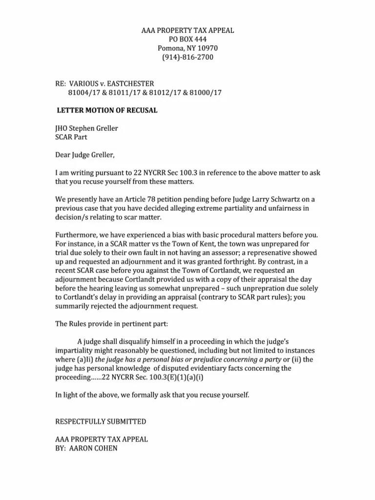 SAMPLE-LETTER For Recusal | PDF | Judicial Disqualification ...