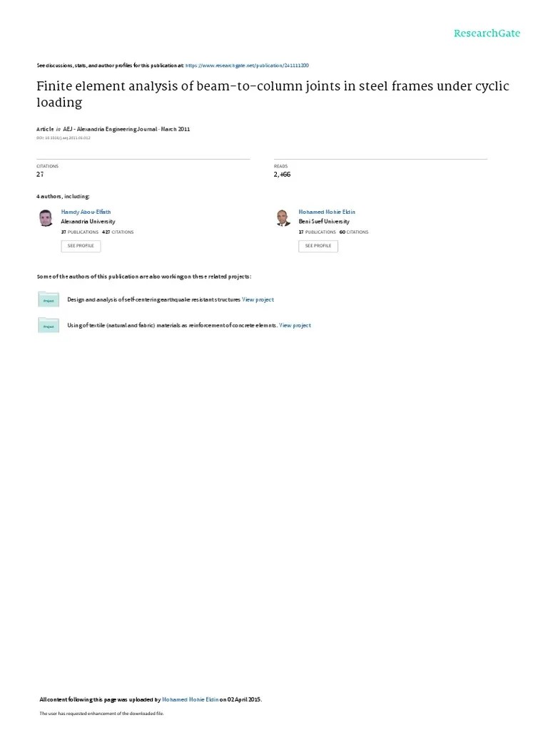 Finite Element Analysis Of Beam-To-Column Joints I | PDF | Yield ...