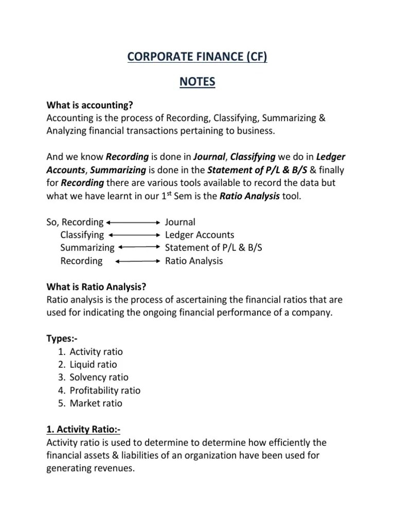 Corporate finance (cf) notes: what is accounting?