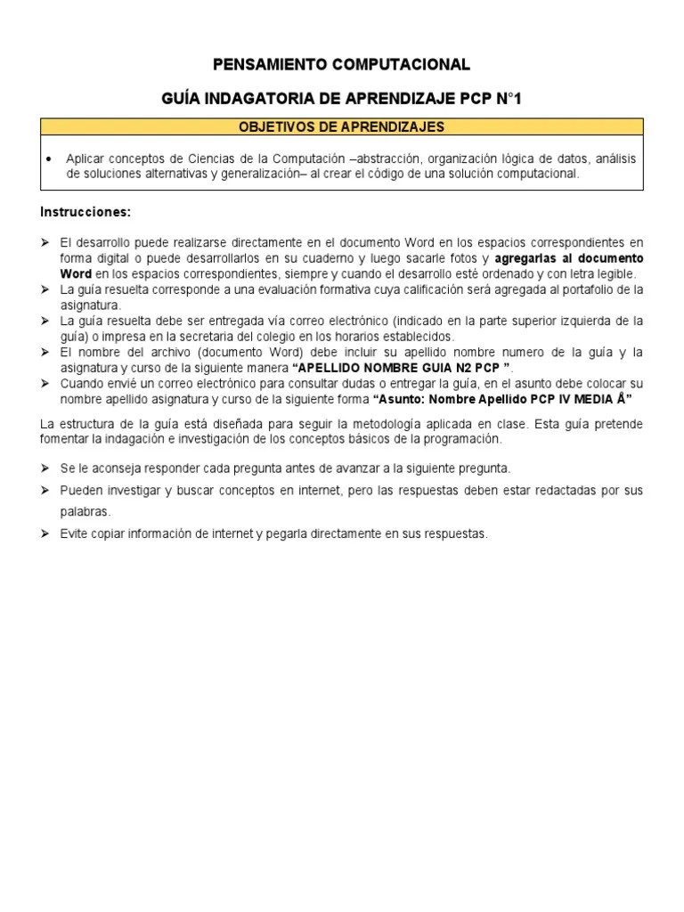Guia N2 Pensamiento Computacional Y Programacion | PDF | Algoritmos | Programación De Computadoras