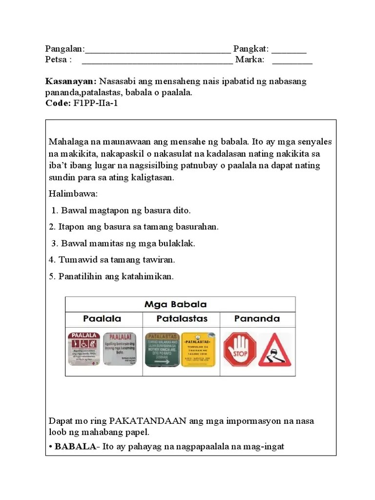 worksheet grade 1 week 4 filipino pdf